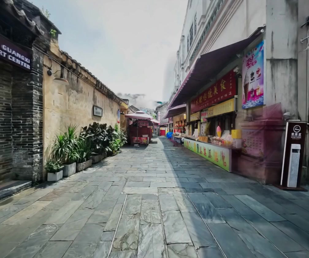 邕忆项目数字空间画面:金银狮巷的街巷、建筑与沿街商铺